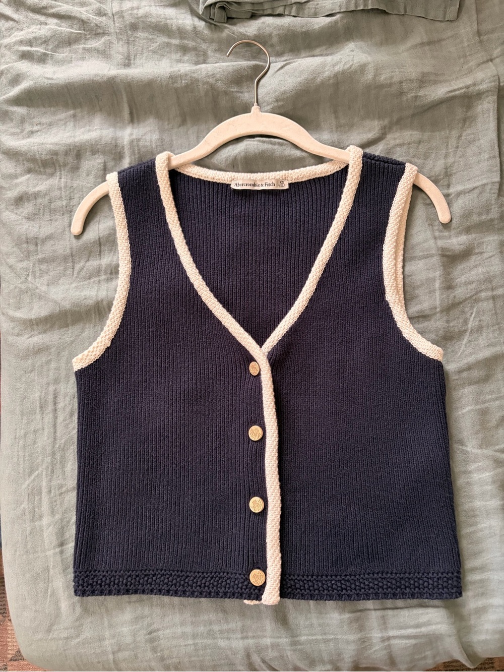 Abercrombie & Fitch Navy Knit Button-Front Sweater Vest with Cream Trim